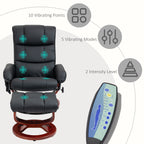 Recliner Chair with Ottoman, Electric Faux Leather Recliner with 10 Vibration Points and 5 Massage Mode, Reclining Chair with Swivel Wood Base, Remote Control and Side Pocket, Black