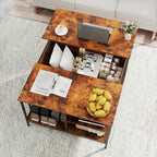 Farmhouse Lift Top Coffee Table With Storage Adjustable Height Living Room Table, Multifunctional Center For Family With Hidden Compartment & 3 Shelves110lbs Capacity, Easy To Clean