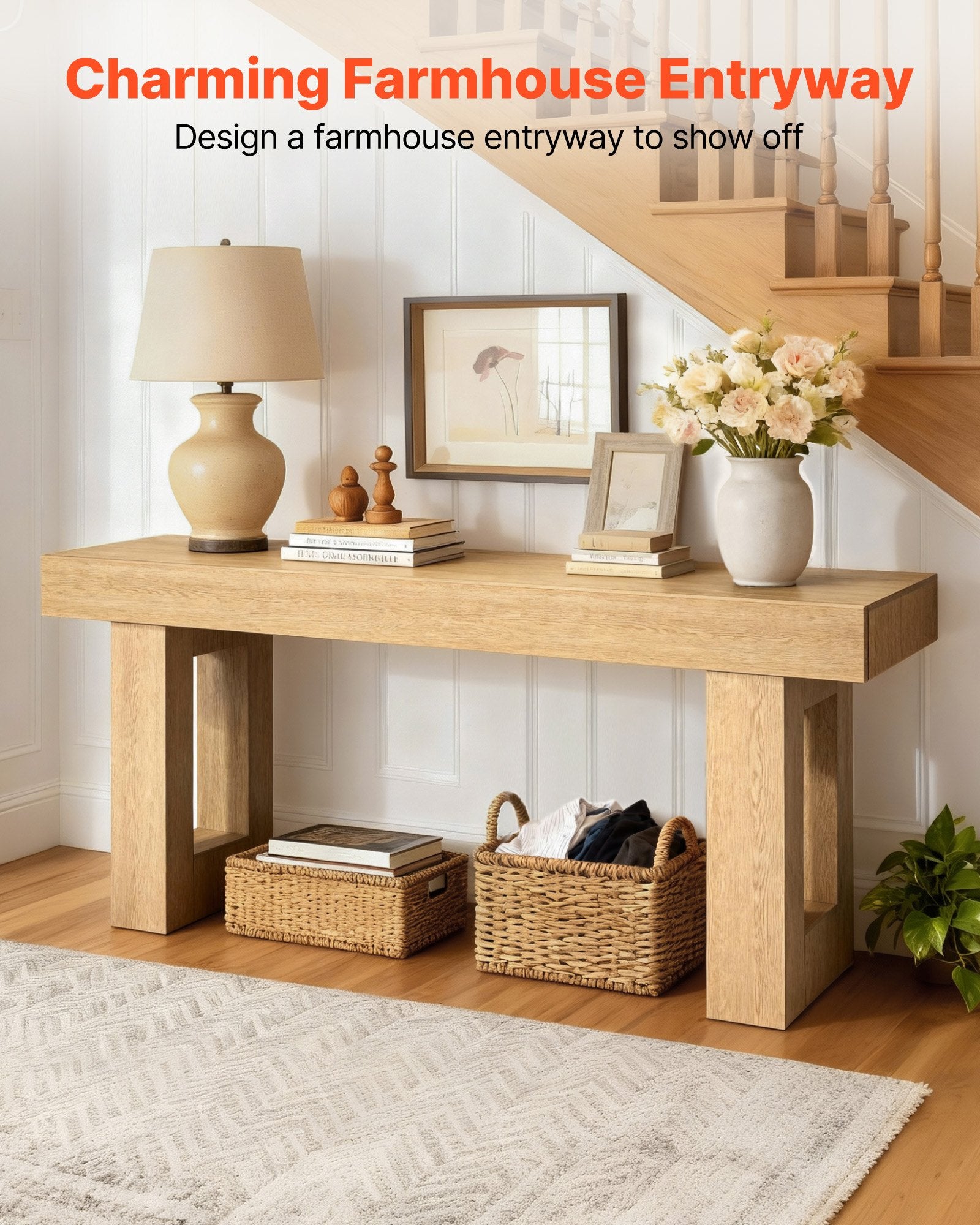 63 In Console Table, Farmhouse Desk Behind The Couch, Wooden Rectangle Entrance Desk, Narrow Long Sofa Table Accent Stand For Hallway, Bedroom, Living Room, Foyer, Easy Assembly, Burlywood
