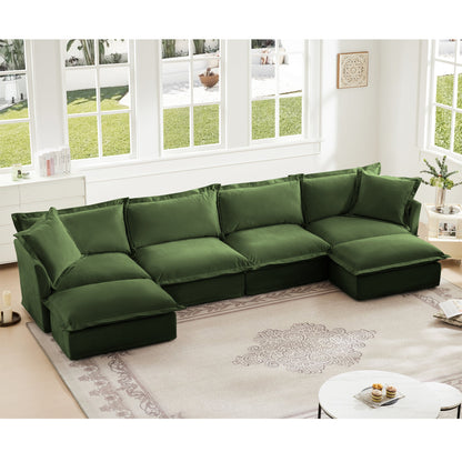 Slipcovered U Shape Sectional Wide and Deep Seat Sofa Couch