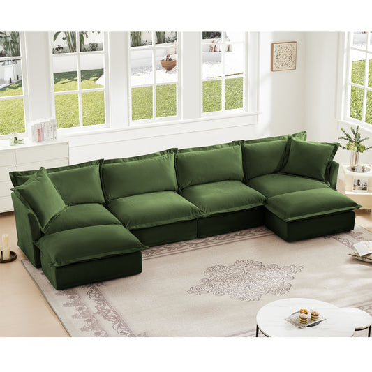 Slipcovered U Shape Sectional Wide and Deep Seat Sofa Couch