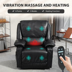Recliner Massage Armchair with Heat Oversized Swivel Rocker with Footrest Remote and Side Pockets Black