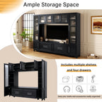 VIBE HAUS 102 W Wall Unit Modern Entertainment Center With Glass Doors For TVs Up To 75, Large Minimalist TV Stand Media Console With Drawers For Living Room