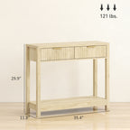 35" Console Table with Storage, Narrow Entryway Table with Fluted Panel Drawers and Shelf for Hallway, Natural