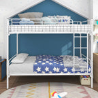 Twin-Over-Twin Bunk Bed With Metal Frame And Ladder, Space-Saving Design,White