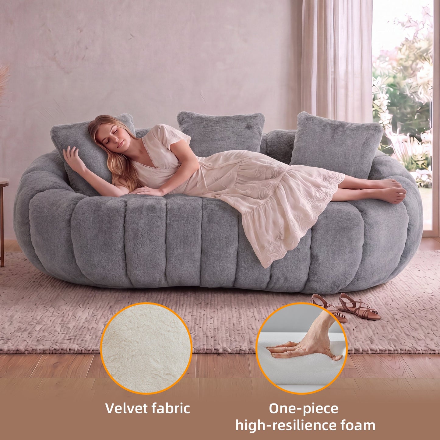 Floral-Shaped Ultra-Soft Faux Fur Sofa