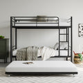 Twin Bunk Bed With Trundle Metal Bunkbeds With Ladder And Full-Length Guardrail, Noise Free, No Box Spring Needed, Black