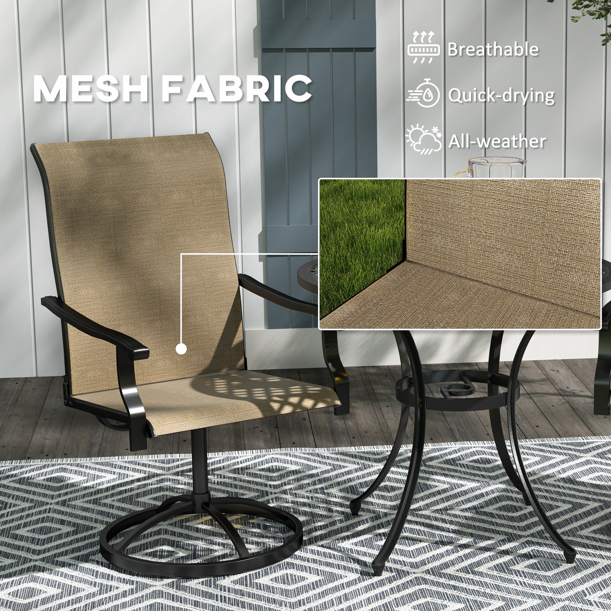 Patio Swivel Chairs Set Of 2, High Back Patio Dining Chairs With All-Weather Mesh For Backyard, Lawn, Garden, Brown