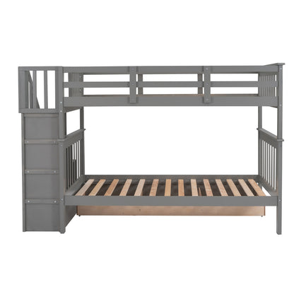 Stairway Twin-Over-Twin Bunk Bed With 3 Drawers - Gray