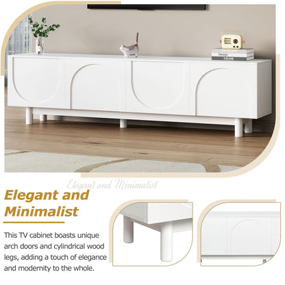 ON-TREND Graceful TV Stand With Arch Cabinets For TVs Up To 78'', Minimalist Entertainment Center With Solid Wood Legs, Practical Media Console With Adjustable Shelves For Living Room, White