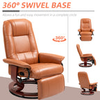 Faux Leather Recliner Chair, Swivel Recliner with Footrest, Armrest and Wood Base for Living Room, Light Brown