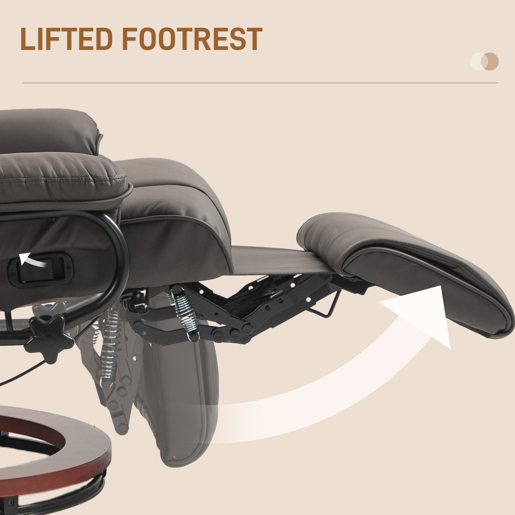 Modern RV Recliner Chair, PU Leather Swivel Recliner Armchair with Footrest for Living Room, Brown