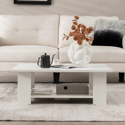 Large 41 Inch 2-tier Wooden Modern Coffee Table With Storage Shelf