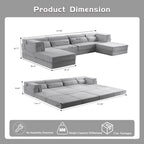 Compression Mahjong Sofa,Convertible Floor Sofa Bed,DIY Boneless Modular Sectional Sofa,No Assembly Required,Circle Fleece Fabric,Oversized 4 Seater With 2 Ottoman,Light-grey