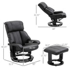 Massage Recliner Chair with Ottoman, 360° Swivel Recliner and Footstool, 10 Point Vibration, PU Leather Reclining Chair with Side Pocket and Remote Control, Black