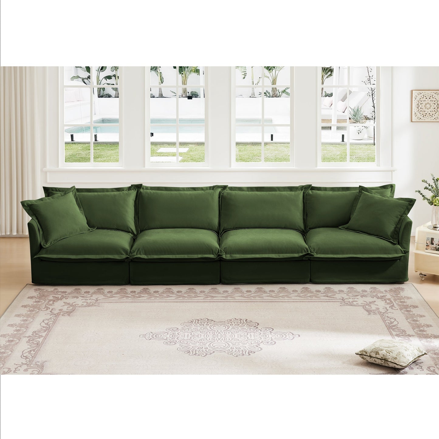 Slipcovered Long Sofa - 4 Seater with Removable Cover