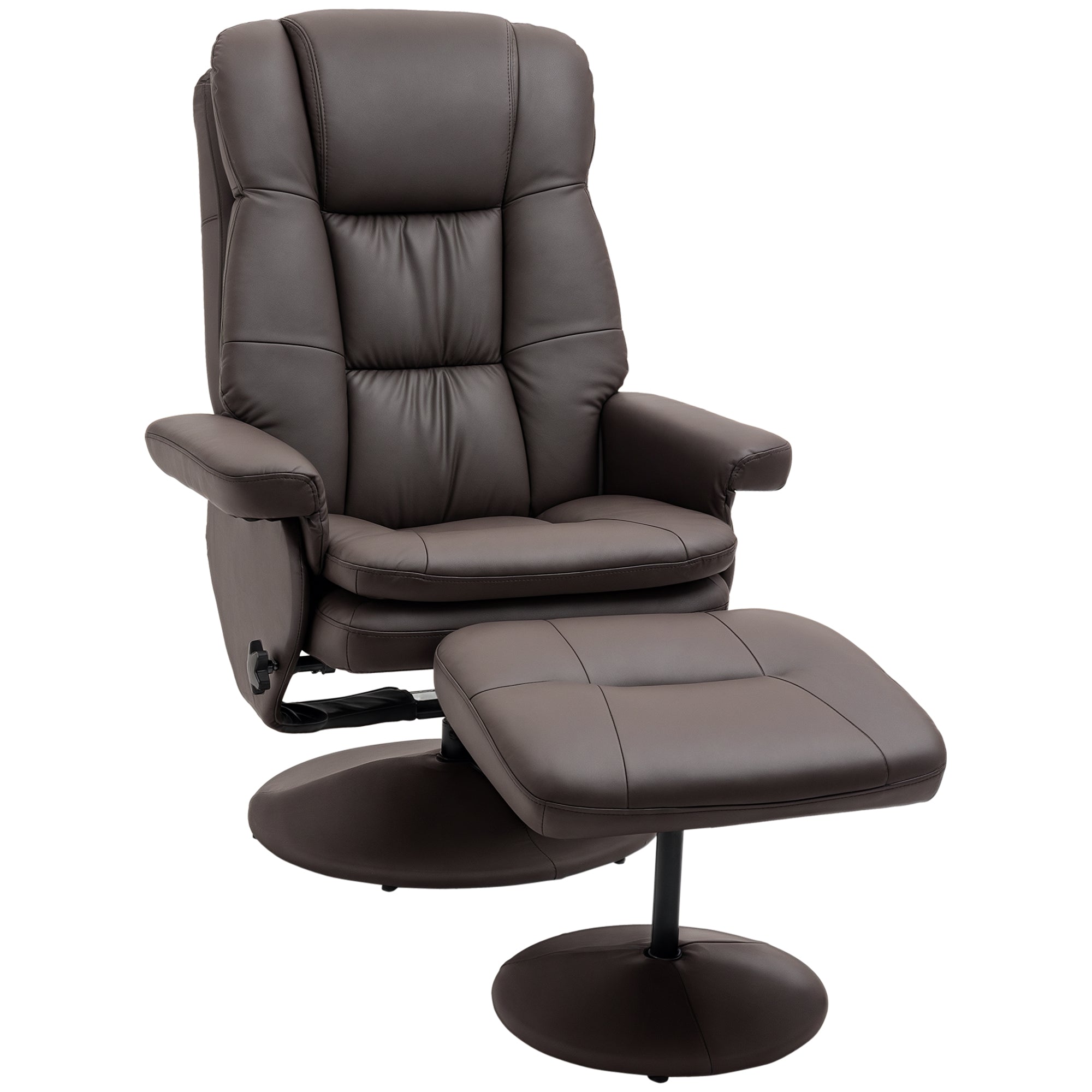 PU Leather Recliner Chair with Ottoman, Swivel Recliner and Ottoman with Round Wrapped Base for Living Room, Brown