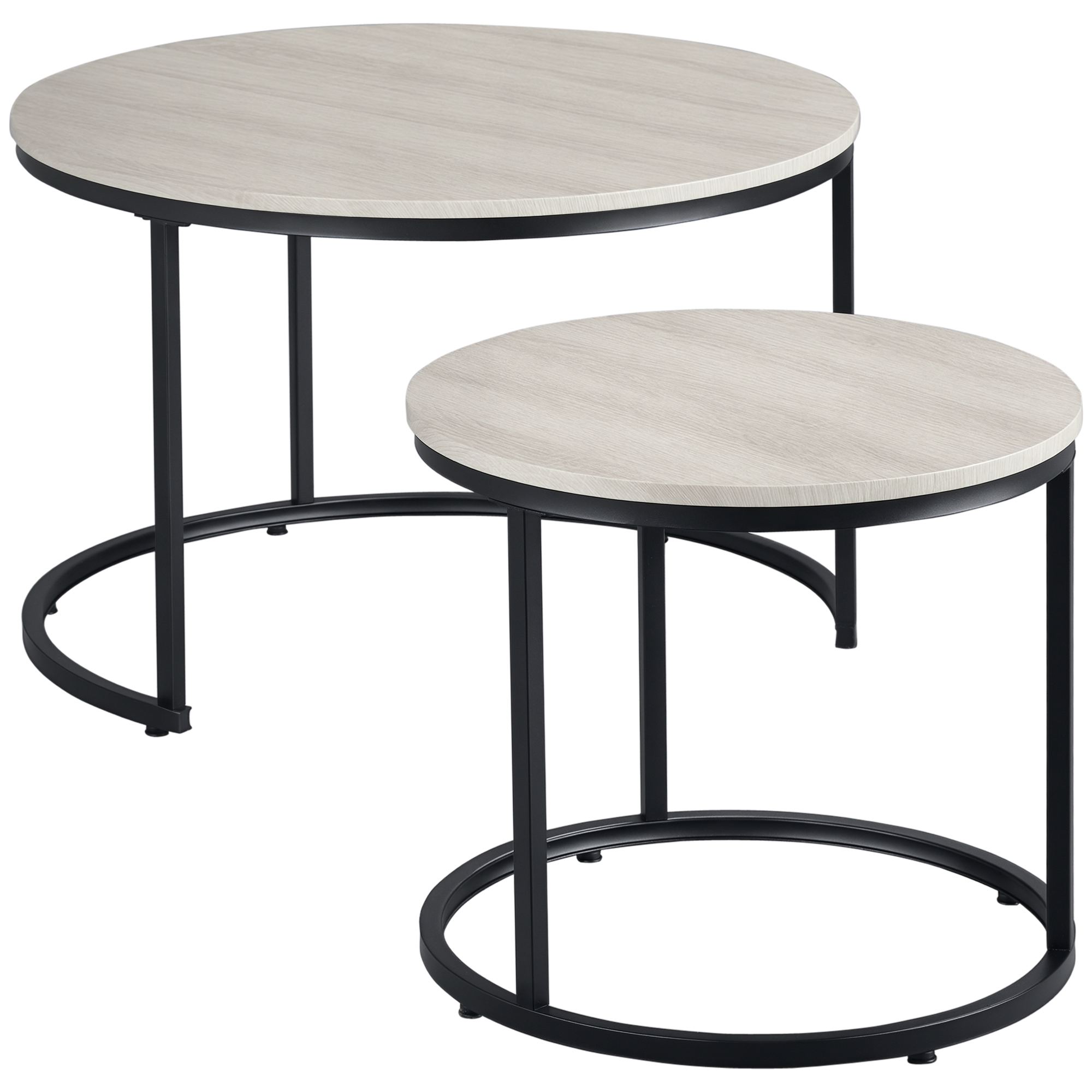 Round Nesting Tables Set of 2, Stacking Coffee Table Set with Metal Frame for Living Room, Grey