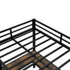 Full XL Metal Loft Bed With Desk And Shelves, Loft Bed With Ladder And Guardrails, Loft Bed Frame For Bedroom, Black