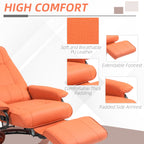 Faux Leather Recliner Chair, Swivel Recliner with Footrest, Armrest and Wood Base for Living Room, Orange
