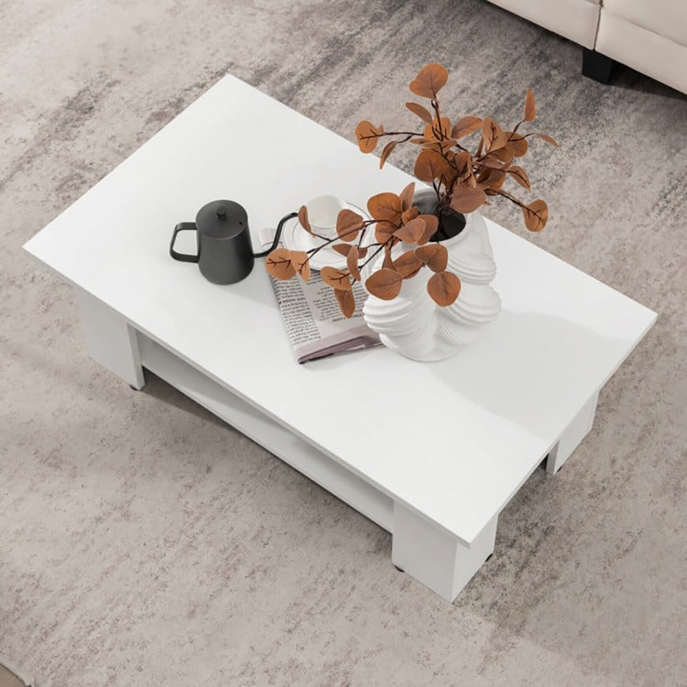 Large 41 Inch 2-tier Wooden Modern Coffee Table With Storage Shelf