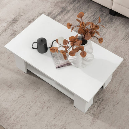 Large 41 Inch 2-tier Wooden Modern Coffee Table With Storage Shelf
