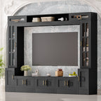 VIBE HAUS 98.4 W Wall Unit Entertainment Center With Bookshelves For TVs Up To 80, Modern TV Stand Media Console With Cabinets, Tempered Glass Doors And Adjustable Shelves For Living Room
