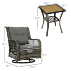 3 Piece Outdoor Bistro Set, Wicker Small Patio Furniture Set With Swivel Glider Chairs For Balcony, Porch, Gray