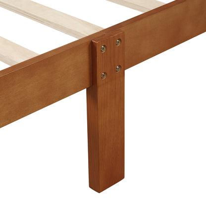 Wood Platform Twin Bed Frame, Sleigh Design With Headboard Footboard, Wood Slat
