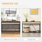 Console Table, Hallway Table with 2 Drawers,  Steel Frame Sofa Table for Entrance and Living Room, Black