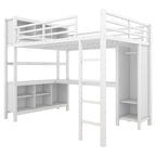Metal Loft Bed With Wardrobe And L-shaped Desk, Full Size Loft Bed With Storage Cubes And Shelves, Heavy Duty Loft Bed For Kids Teens Adults