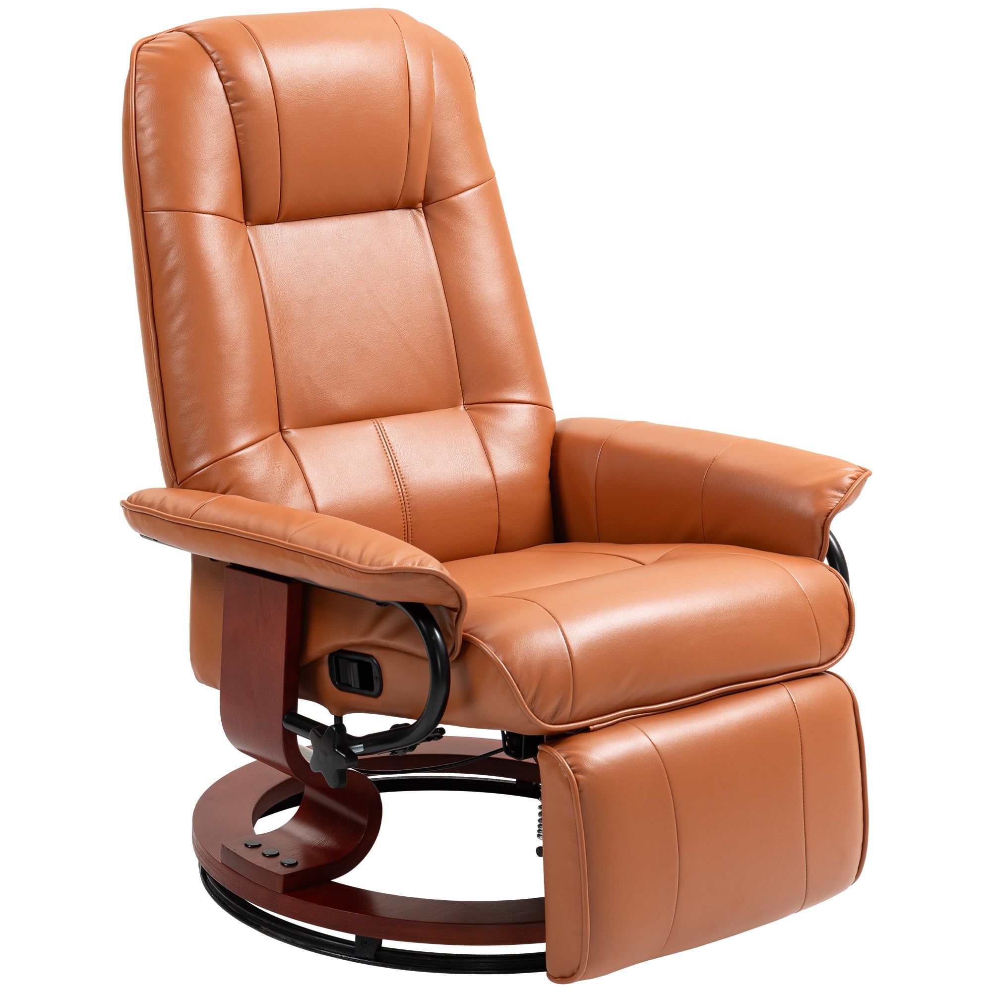 Faux Leather Recliner Chair, Swivel Recliner with Footrest, Armrest and Wood Base for Living Room, Light Brown