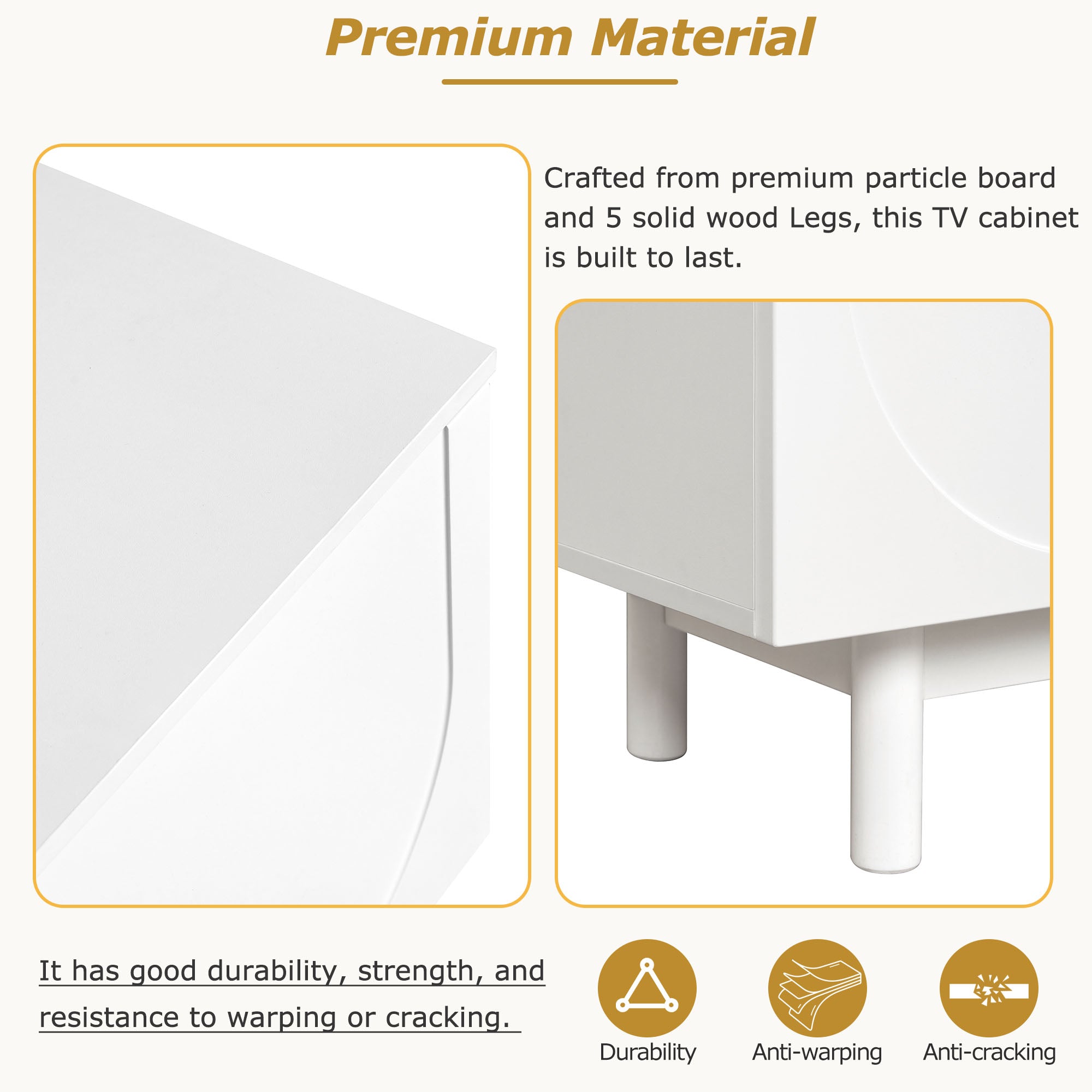 ON-TREND Graceful TV Stand With Arch Cabinets For TVs Up To 78'', Minimalist Entertainment Center With Solid Wood Legs, Practical Media Console With Adjustable Shelves For Living Room, White