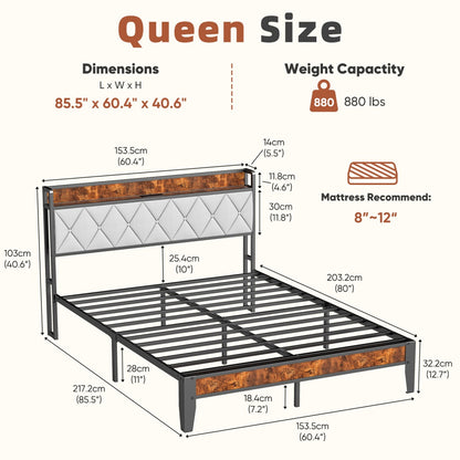Soft-padded Headboard With Storage, Charging Port, Iron Frame Bed