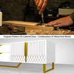 TV Console With Storage Cabinets, Carve Design TV Stand With Metal Legs, Large Storage Space Modern Entertainment Center Suit For Living Room, Bedroom, White