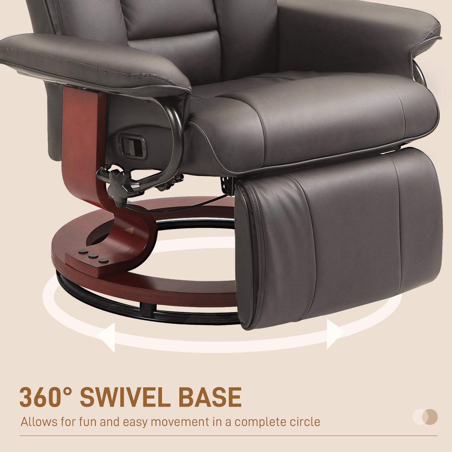 Modern RV Recliner Chair, PU Leather Swivel Recliner Armchair with Footrest for Living Room, Brown
