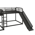 Full And Twin Size L-Shaped Bunk Bed With Slide And Short Ladder, Black