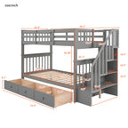 Stairway Twin-Over-Twin Bunk Bed With 3 Drawers - Gray