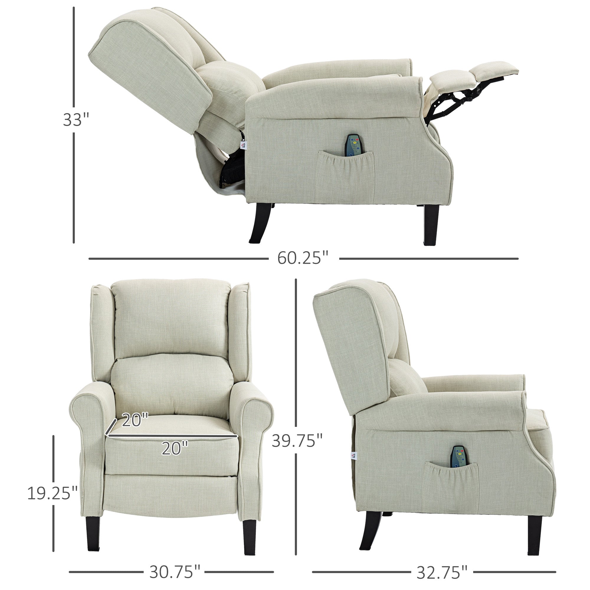 Vibrating Massage Recliner Chair with Heat, Wingback Push Back Reclining Chair for Living Room, Beige