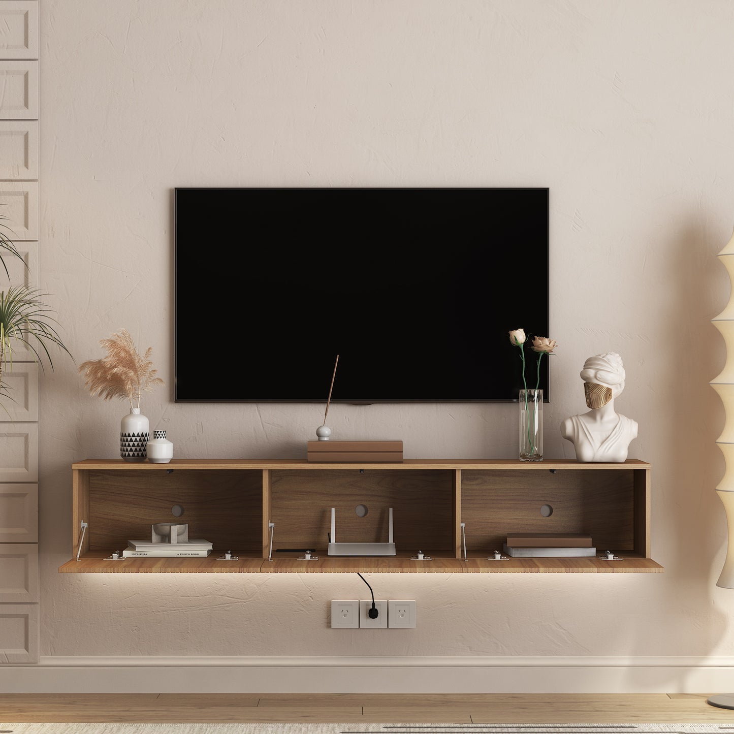 Floating TV Stand Wall Mounted With 16 Color LEDs,69 Modern TV Stand, Floating TV Cabinet Entertainment Center For 55 60 65 Inch