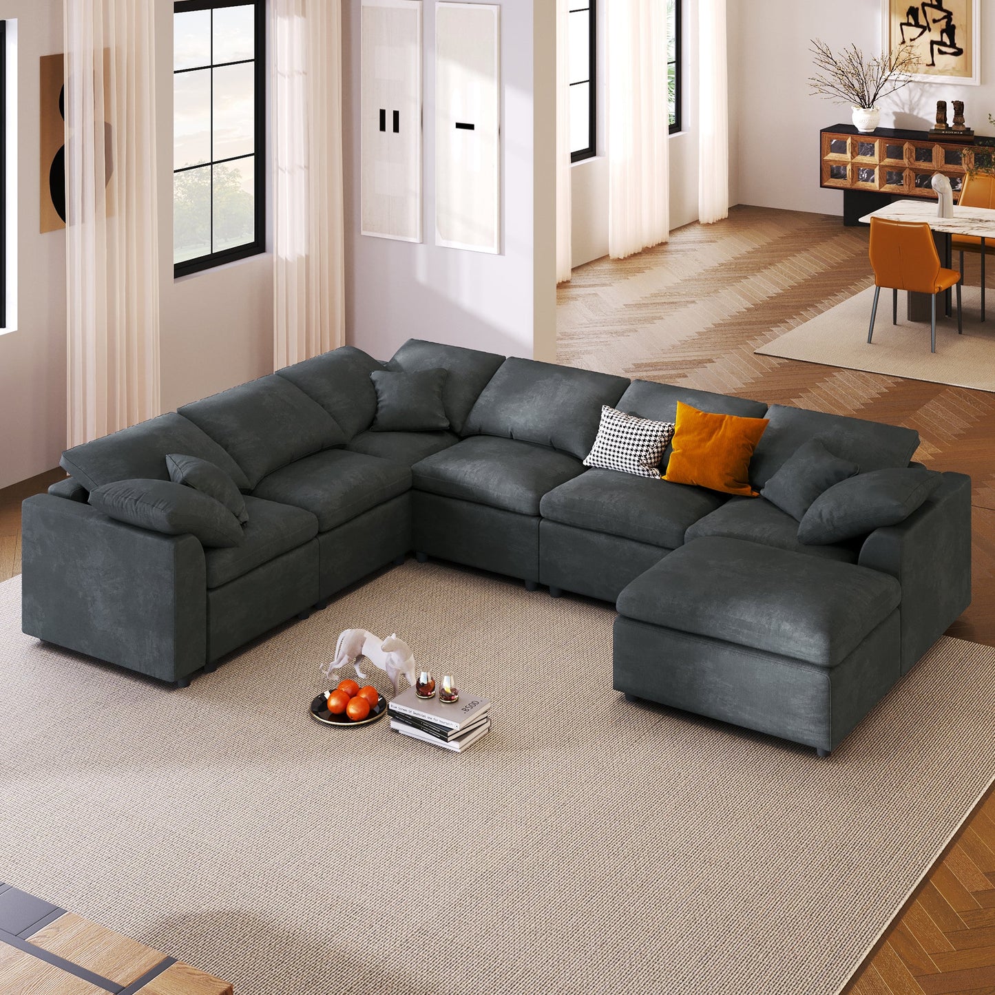 U_Style 120.8" Extra Large 7-Seater Modular Sectional Sofa