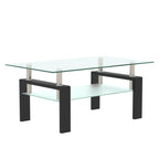Rectangle Black Glass Coffee Table Modern Side Center Tables For Living Room