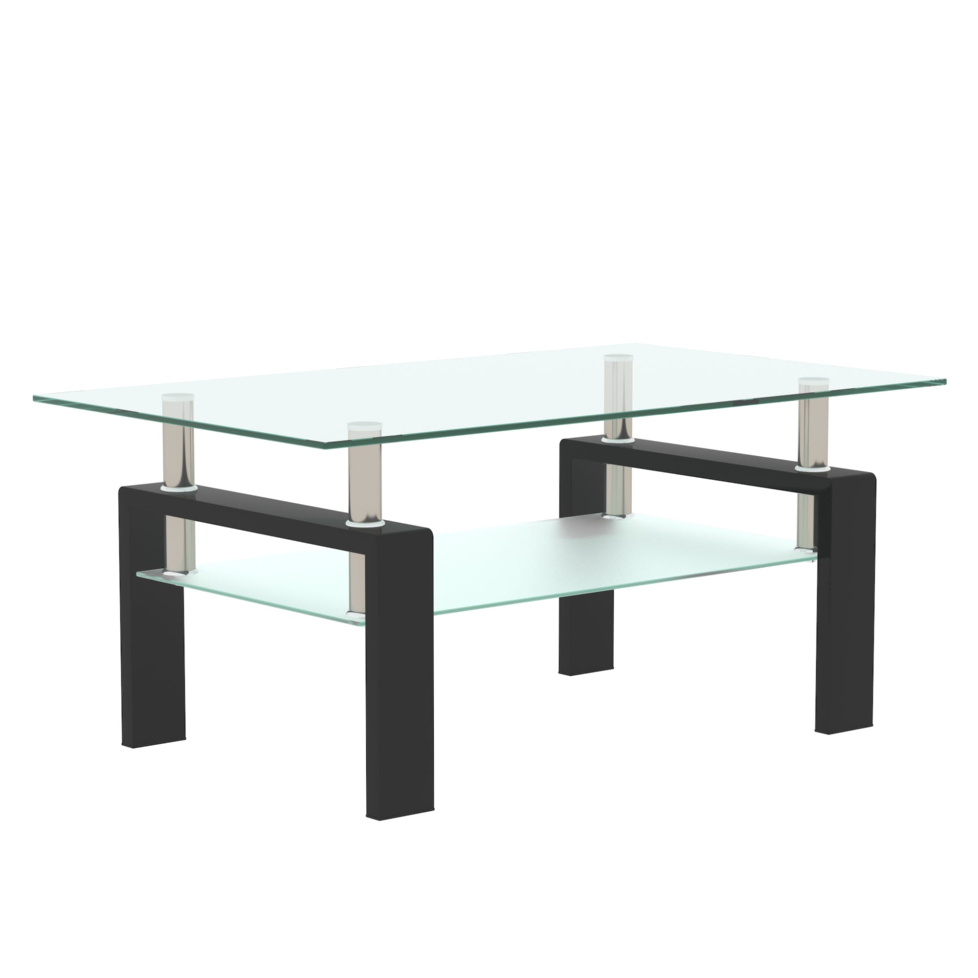 Rectangle Black Glass Coffee Table Modern Side Center Tables For Living Room