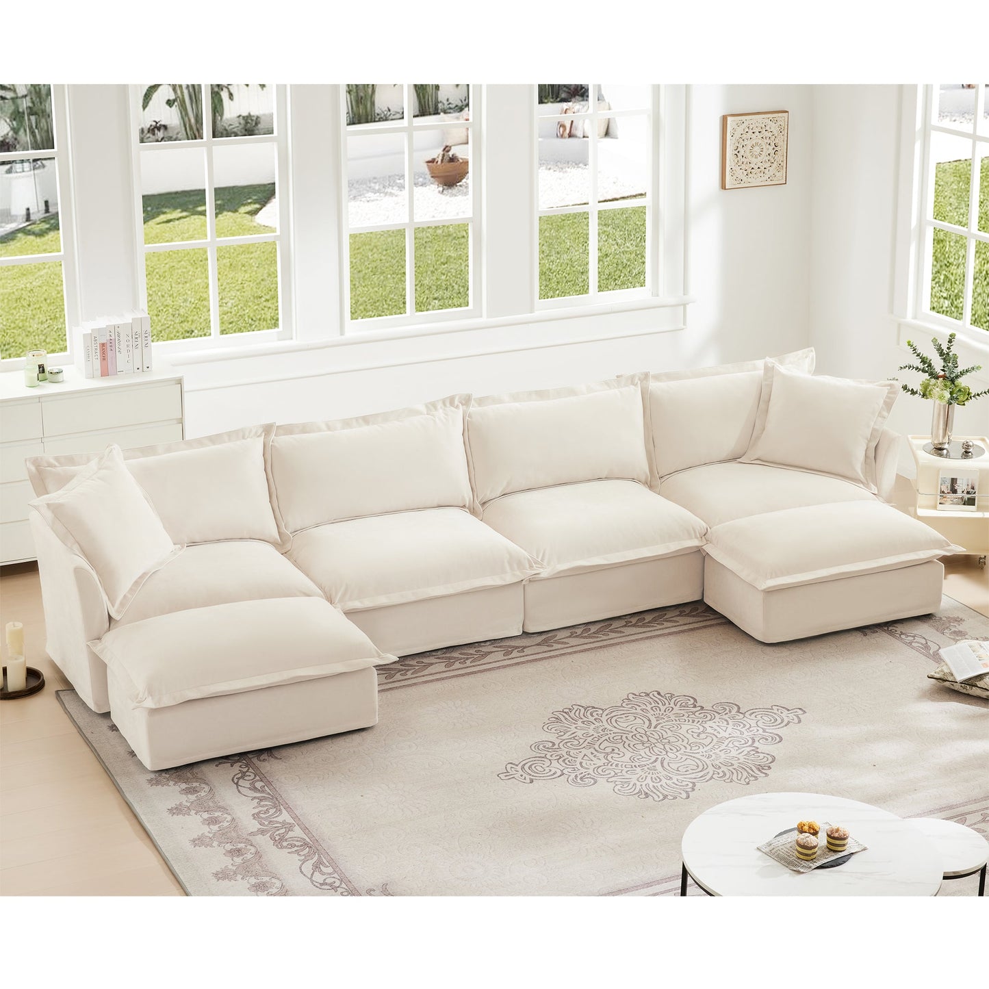 Slipcovered U Shape Sectional Wide and Deep Seat Sofa Couch