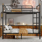 Double Bed Plus Double Bed Plus Metal Bunk Bed, Industrial Grade Detachable Bunk Bed With Safety Railing, Suitable For Teenagers, Black, Prohibited Platform Temu