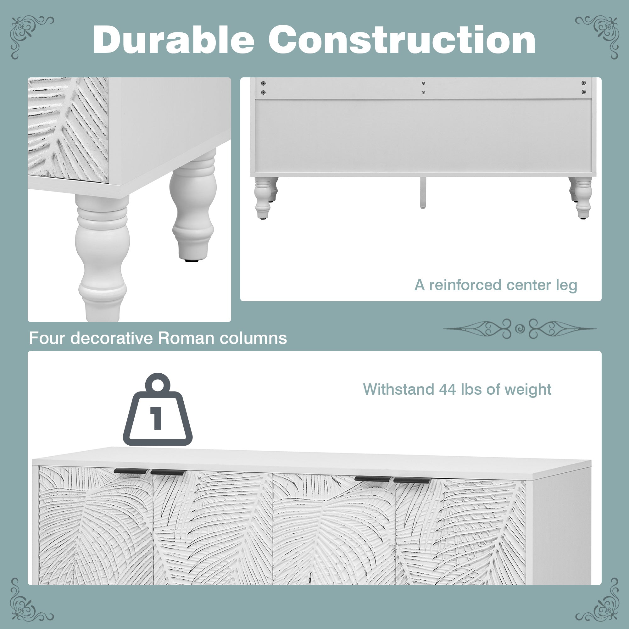 VIBE HAUS 47.2'' Modern TV Stand, Entertainment Center Media Console With 2 Spacious Storage Space, Solid Wood Legs And Anti-tip Device For Living Room, Up To 43''