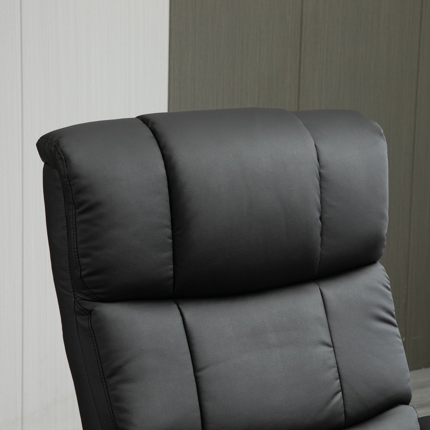 Recliner Chair with Ottoman, Electric Faux Leather Recliner with 10 Vibration Points and 5 Massage Mode, Reclining Chair with Swivel Wood Base, Remote Control and Side Pocket, Black