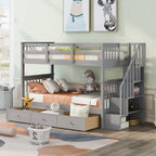 Stairway Twin-Over-Twin Bunk Bed With 3 Drawers - Gray