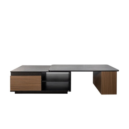 Extendable Coffee Table, Length Adjustable Wood Coffee Table With 2 Storage Drawers For Living Room, Large Long Rectangular Center Table