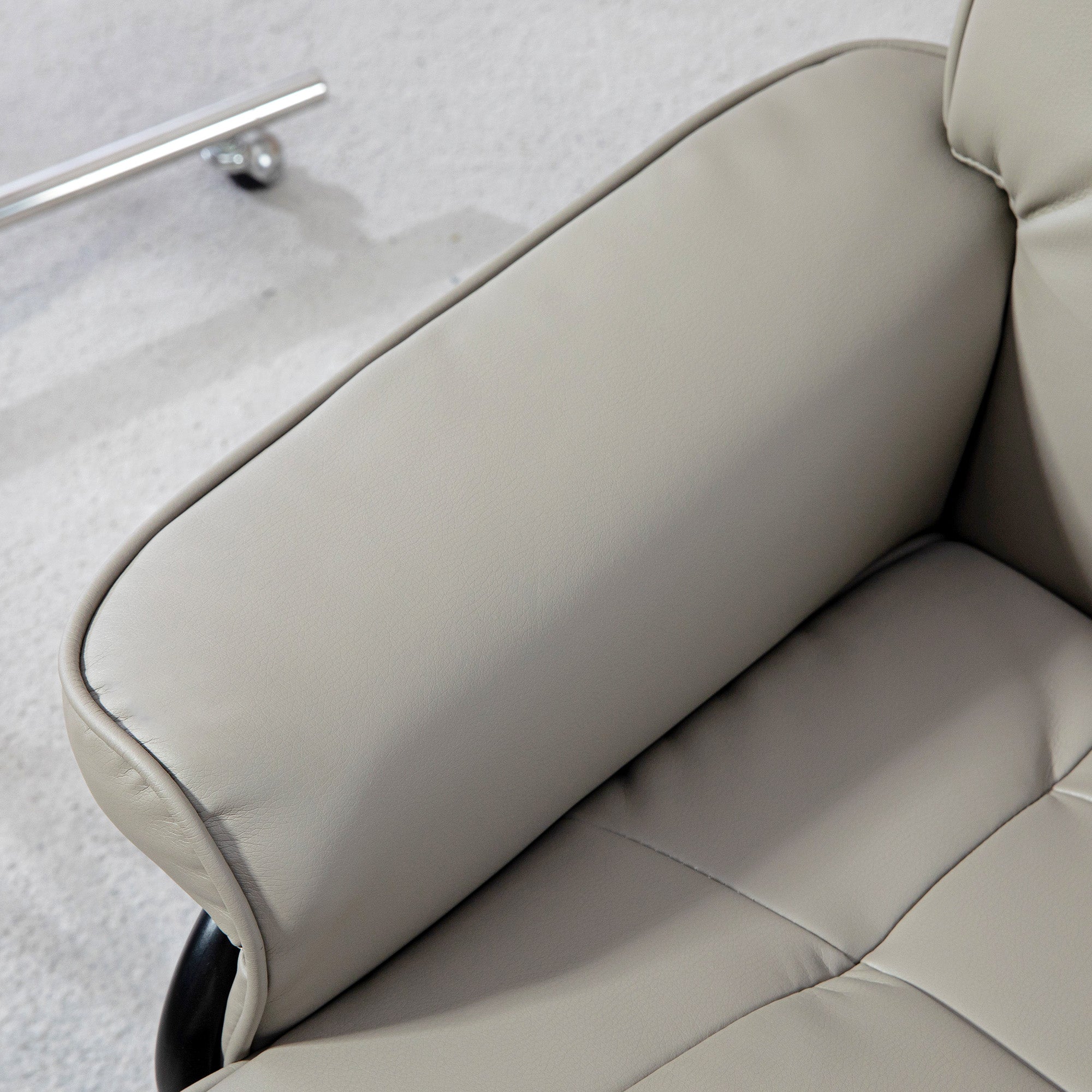 Faux Leather Recliner with Ottoman, Swivel Recliner Chair and Ottoman with High Back and Wood Base, Gray